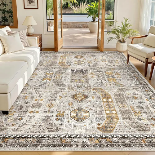 Vista 172 de Madane Alfombra lavable de 2 x 3 pies, alfombra de entrada pequeña, antideslizante, vintage, para entrada interior, alfombra de pelo bajo
