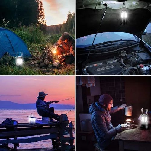 Vista 9 de Linterna de campamento, paquete de 4 luces LED de campamento ajustables de brillo, plegable, IPX4, impermeable, para cortes de energía, emergencia