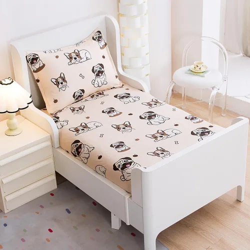 Vista 13 de Juego de 2 sábanas bajeras y fundas de almohada suaves para cama con bonitos patrones de cachorros, sábanas estampadas con patrón de perritos para 2