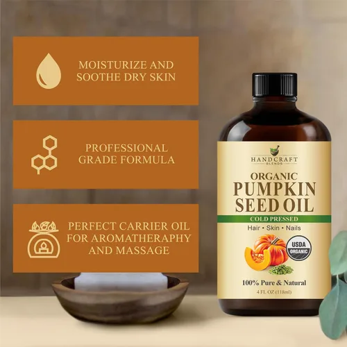 Vista 7 de Handcraft Blends Aceite de Semilla de Calabaza Orgánico Prensado en Frío en Botella de Vidrio - 4 Fl Oz - 100% Puro y Natural - Aceite Portador