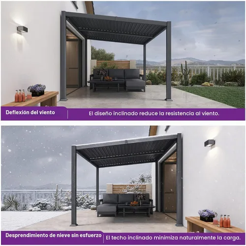Vista 7 de PURPLE LEAF Pérgola con listones de techo rígido de 8 x 10, pérgola de aluminio para patio al aire libre con techo ajustable a prueba de lluvia