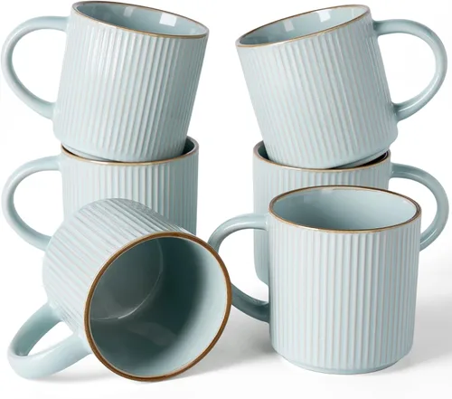 Vista 60 de famiware Juego de 4 tazas de café de 12 onzas, tazas de cerámica con asa Negro (Star-Black)