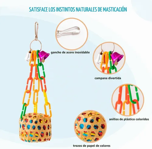 Vista 6 de Juguetes para pájaros, periquitos, juguete para masticar, triturar, forrajear, juguetes con cuerda, perca, juguetes para colgar, accesorios