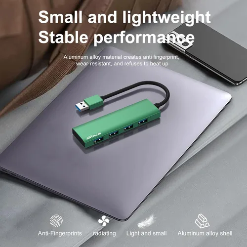 Vista 6 de Concentrador USB, Concentrador USB 3.0 de Aleación de Aluminio Ultra Delgado Divisor USB, Extensor USB Portátil de 4 Puertos, Concentrador USB