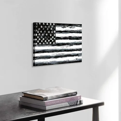 Vista 3 de SD SOFT DANCE Lienzo decorativo para pared, diseño de bandera americana, imagen patriótica de Estados Unidos, estrellas blancas y negras, pintura