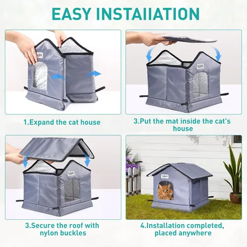 Vista 6 de TailTastic Casa para Gatos de Exterior Resistente a la Intemperie y Aislada - Base Sin Costuras Se Mantiene Seca, Fácil Montaje, Refugio Cálido