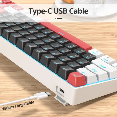 Vista 4 de surmen Teclado mecánico 65% para juegos con interruptor lineal rojo, mini teclado compacto con cable retroiluminado 60% para computadoras portátiles
