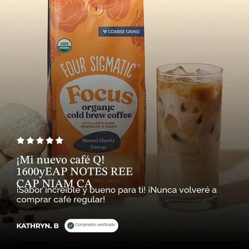 Vista 10 de Four Sigmatic Café Molido Orgánico para Preparación en Frío Tostado Oscuro, Molido Grueso con Melena de León y Chaga Café de Hongos