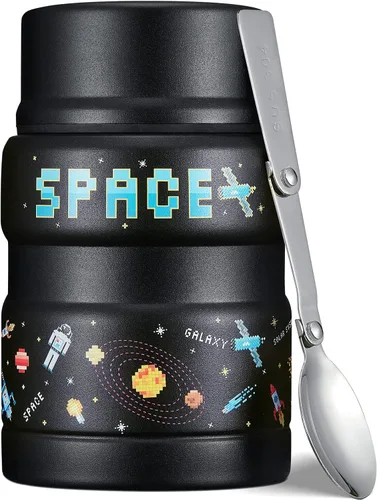 Vista 12 de Charcy Termo de 17oz para alimentos calientes, contenedor de comida aislado para almuerzo con cuchara plegable QB - Negro
