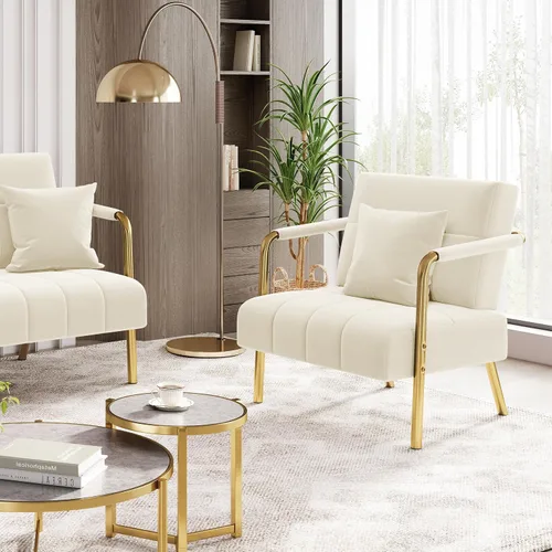 Vista 2 de Yaheetech Sillón decorativo de terciopelo de 30 pulgadas con marco dorado
