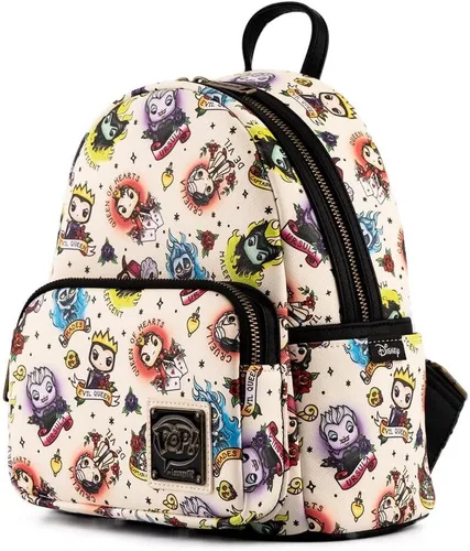 Vista 2 de Loungefly POP Disney Villains Tattoo All Over Print - Bolso de hombro con doble correa para mujer, Multi
