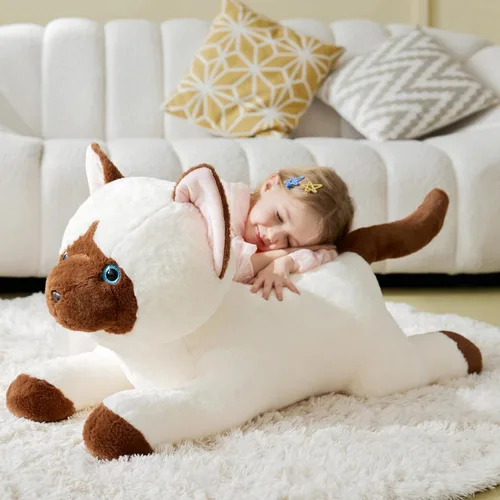 Vista 6 de IKASA Juguete de peluche de gato siamés gigante, juguetes suaves grandes y grandes, 30 pulgadas, lindo tamaño enorme mullido, peluche de gran