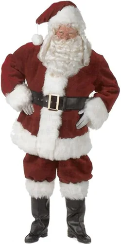Vista 3 de Halco Majestic Santa Suit Claus Deluxe Thick Burgundy Plush Pile Full Costume Set Outfit