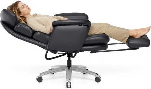 Vista 15 de Silla de oficina ergonómica FLEXISPOT con reposapiés, silla de escritorio de computadora de respaldo alto, silla de salón interior con ruedas Cuero