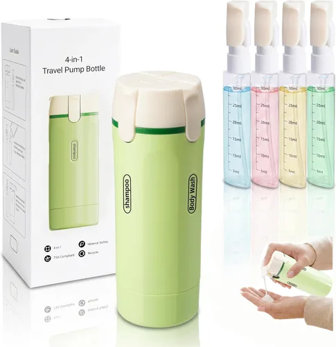 Vista 9 de Botella dispensadora de viaje 4 en 1, Paquete de 2 verde y blanco