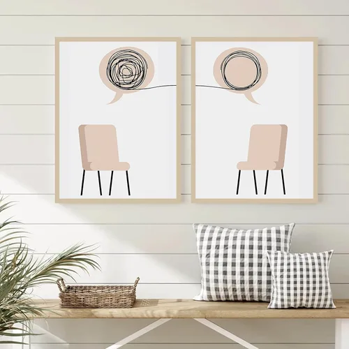 Vista 2 de FSZSEES Psicoterapia Consejero Oficina Pintura de Pared para Arte de Europa del Norte Moderno Lienzo Arte de Pared Silla Hablar Ayuda Salud Mental