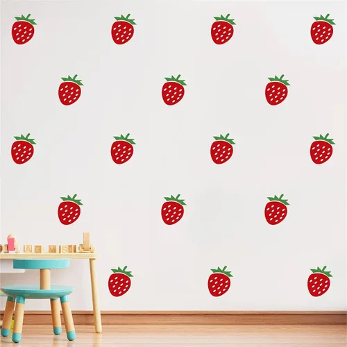 Vista 5 de Pegatinas de decoración de pared de fresa roja, decoración de habitación de niños, guardería, decoración de pelar y pegar para habitación de bebé