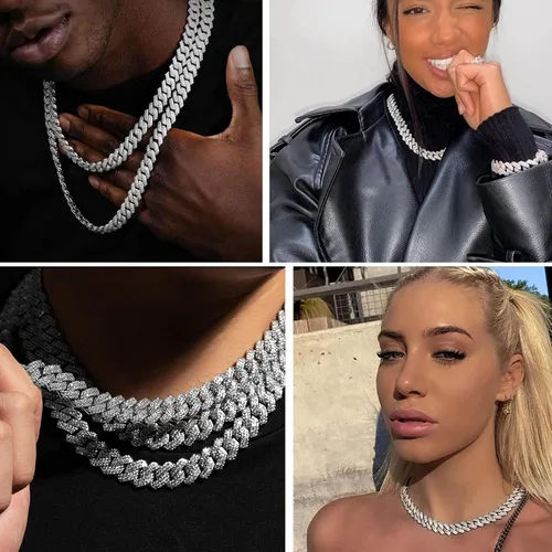 Vista 5 de UILZ Cadena cubana de eslabones cubanos para hombre, oro de 18 quilates, plata de Miami, cadena cubana de 182024 pulgadas, joyería de hip hop