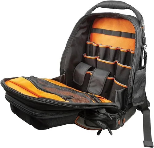 Vista 11 de Klein Tools 55485 Mochila para herramientas, 48 bolsillos, negro/naranja/gris