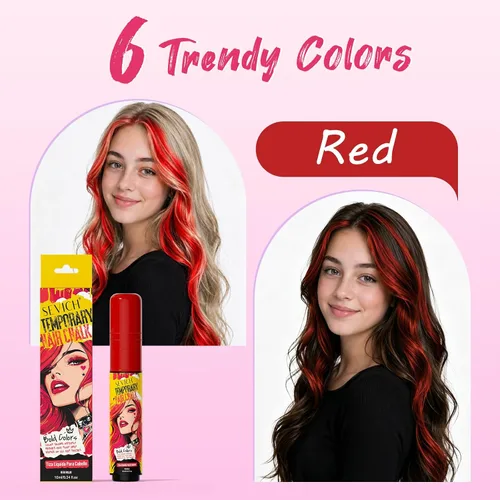 Vista 2 de SEVICH Marcador temporal de tiza para el cabello, rojo, 0.3 fl oz lavable