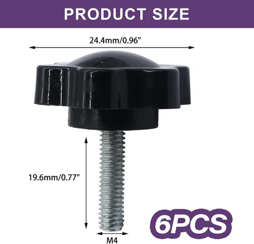 Vista 2 de 6 Piezas de Pomo de Estrella Roscado de M4 x 20mm, Manija de Perilla de Sujeción en Forma de Hexágono de Plástico para Reemplazo de Base de Paraguas