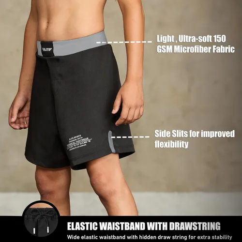 Vista 2 de Elite Sports Pantalones cortos de entrenamiento para niños MMA BJJ No GI UFC, pantalones cortos deportivos para niños y niñas, pantalones cortos