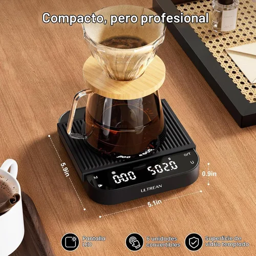 Vista 6 de Ultrean Báscula de café de 5.9 pulgadas, báscula de café recargable con temporizador, precisión de 6.6 lbs/0.00 oz para verter y gotear, báscula