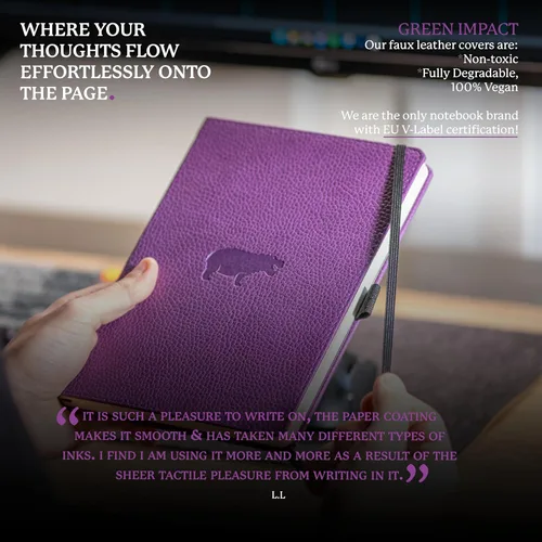 Vista 4 de Dingbats* Cuaderno de escritura con cuadrícula de vida silvestre A5, tapa dura de cuero vegano, ideal para trabajo, viajes, bolsillo, cierre