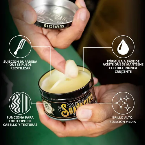 Vista 5 de Suavecito Pomada a base de aceite lata de 3 onzas – Aroma original peinado de larga duración, alto brillo saludable, para todo tipo de cabello