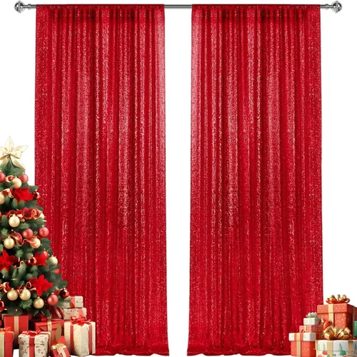 Vista 39 de 2 paneles de cortinas de fondo de lentejuelas verdes de 8 pies, cortinas de fondo de fotografía con purpurina para decoración de Navidad, boda