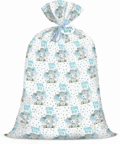 Vista 10 de WRAPAHOLIC Bolsa de regalo de plástico neutro extra grande de 56 pulgadas para bebé, hojas de eucalipto, bolsa de bicicleta jumbo para regalos