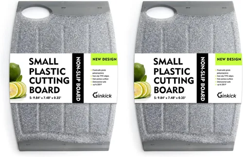 Vista 8 de Juego de tablas de cortar pequeñas de plástico con múltiples ranuras para jugo, paquete de 2 Tablas de cortar de cocina de 9.84 x 7.48 pulgadas