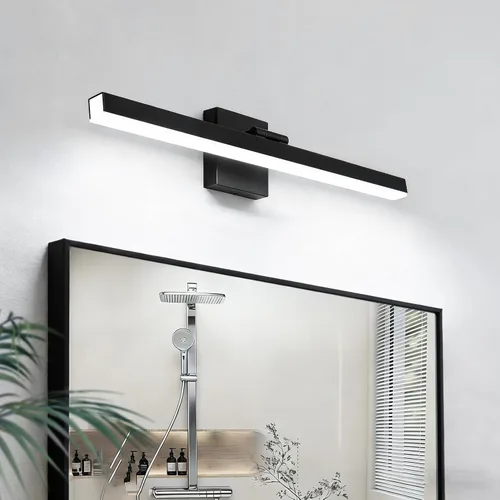 Vista 15 de IZORRO Moderna lámpara de tocador de baño de 16 pulgadas, giratoria, 12 W, regulable, lámpara LED sobre el espejo, barra de luz negra para tocador
