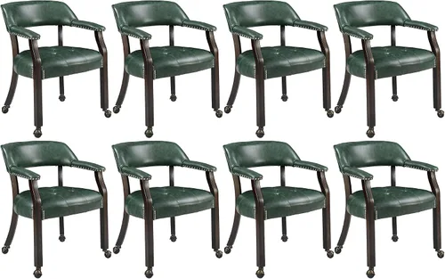 Vista 53 de LEEMTORIG Juego de 2 sillas de comedor con ruedas y brazo, sillas de comedor grandes con ruedas, silla de mesa de póquer de madera maciza, 26
