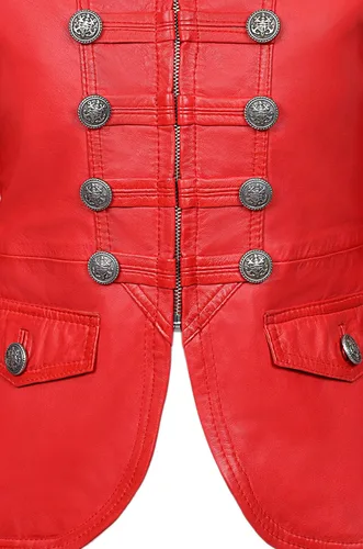 Vista 8 de Chaqueta de piel auténtica para mujer, 100% piel de cordero, estilo militar Victory 8976