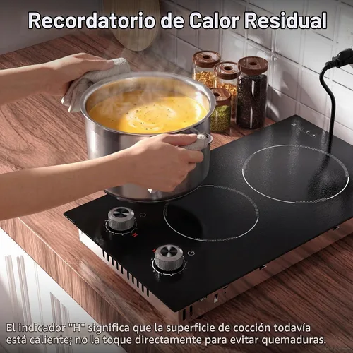 Vista 6 de Placa de cocina eléctrica de 2 quemadores, enchufe de estufa eléctrica de 110 V, placa de cocina eléctrica de 2000 W con controles de perilla