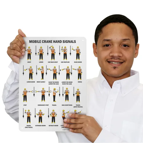 Vista 2 de SmartSign - S-0881-AL-14 "Señales de mano de grúa móvil" 10" x 14" Aluminio Negro sobre Blanco