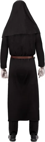 Vista 3 de Juego de 4 piezas de disfraz de monja con máscara aterradora para adultos unisex, para hombres y mujeres, disfraz de Halloween de talla grande