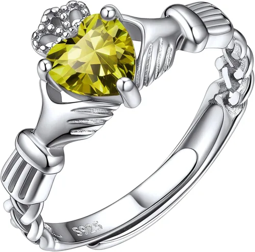 Vista 11 de ChicSilver Anillo de promesa de plata de ley 925 con nudo celta/corazón Claddagh en forma de corazón con piedra natal para mujer