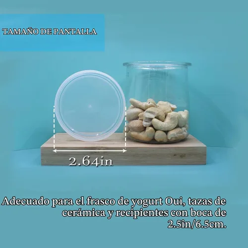 Vista 5 de Tapas para tarros de yogur compatibles con Oui, con etiquetas, plástico transparente, paquete de 12 12+1