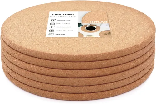Vista 8 de Salvamanteles de corcho, 4 piezas de salvamanteles de corcho grueso de alta densidad para platos calientes, salvamanteles grandes de 10 pulgadas