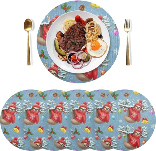 Vista 3 de Cute Sloth Red Dining Room Table Placemats, Non Slip Placemats Round Washable for Kitchen Table one sizex4
