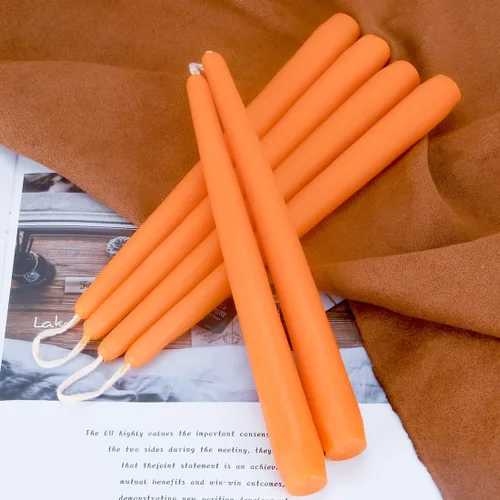 Vista 5 de Juego de 6 velas cónicas de cera de abeja natural de 10 pulgadas, color naranja brillante