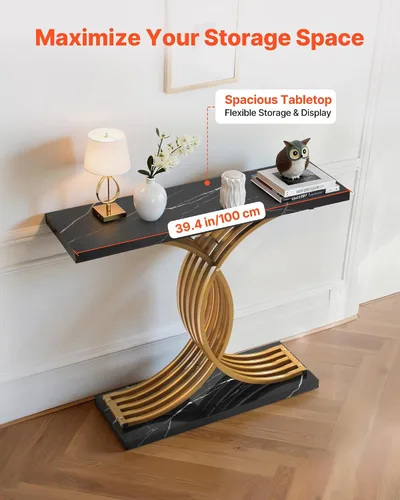 Vista 5 de VEVOR Mesa consola dorada de 39 pulgadas, escritorio moderno detrás del sofá, escritorio de entrada rectangular de madera, mesa de sofá larga