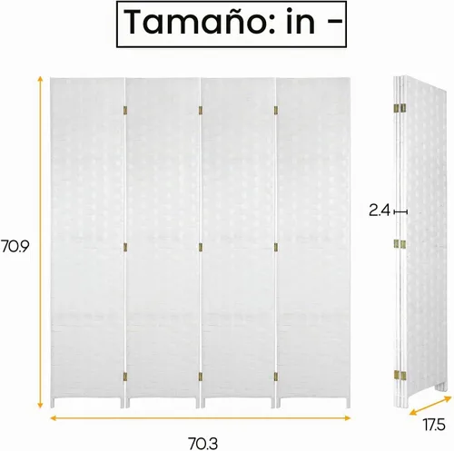 Vista 7 de Divisor de habitación, divisor de pared de 6 pies, pantalla de madera, 4 paneles, malla de madera, diseño tejido a mano, pantalla de habitación