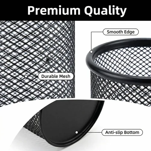Vista 4 de Portalápices de Malla Portaplumas de Metal Copa Portaplumas Copa Portaplumas para Escritorio Oficina Organizador de Bolígrafos Negro, Paquete de 4