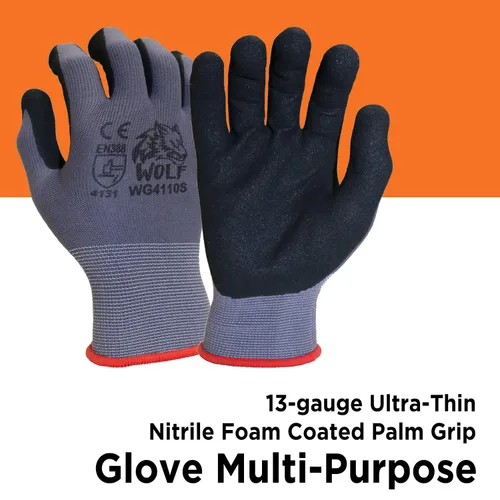 Vista 2 de WOLF - Guantes de agarre de palma ultrafinos con revestimiento de espuma de nitrilo de calibre 13, multiusos (24, grande)
