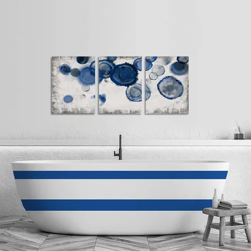 Vista 4 de YJYart Cuadros de Pintura de Pared de Acuarela Abstracta para Decoración de Pared de Baño Azul Marino Impresiones en Lienzo Arte de Pared Azul