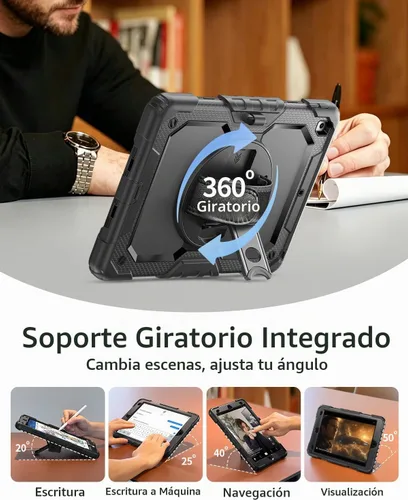 Vista 5 de Ambison - Funda protectora para iPad de 9ª/8ª/7ª generación de 10,2 pulgadas, color negro Hand Strap, 9H Tempered Glass Screen Protector, Rotating