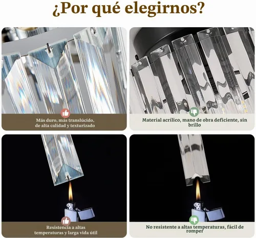 Vista 7 de Lámpara de Techo de Cristal Moderna, Mini Candelabro de Cristal Empotrado BUXVRCS, A 5.89'' x An 8.66'' Pequeña Lámpara de Techo de Cristal